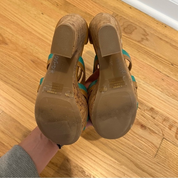 BCBGeneration Sanford Teal & Cognac Cork Platform Open Toe Sandals Size 6.5B - Picture 10 of 16
